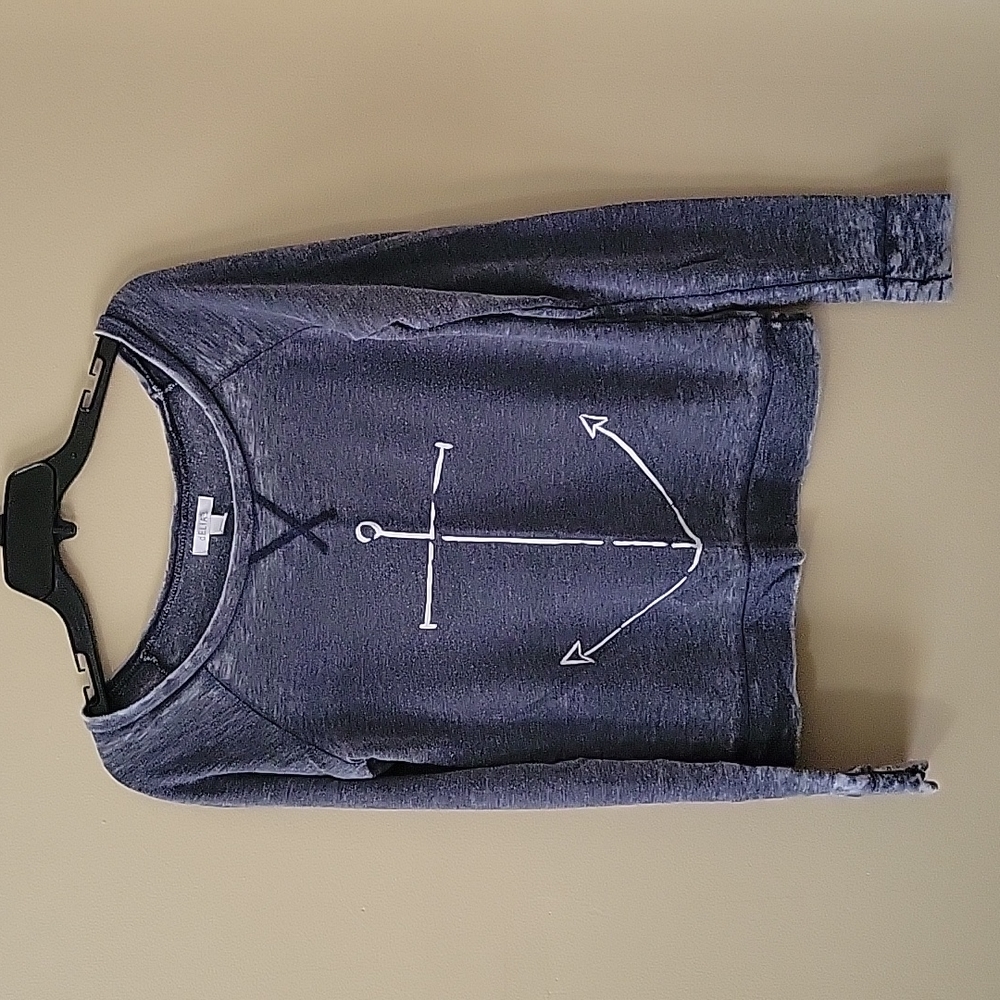 A small navy ballet neck long sleeve top with anchor on front from Delias